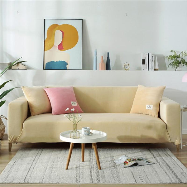 ﻿GoodFIT Sofa Cover - Single Seater - Beige-Velvet - Happee Shoppee