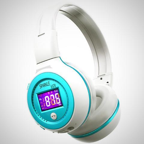 ﻿LED Display Wireless Bluetooth Headphone - White-Blue - - Happee Shoppee