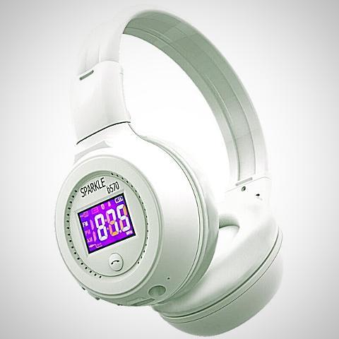 ﻿LED Display Wireless Bluetooth Headphone - White - - Happee Shoppee